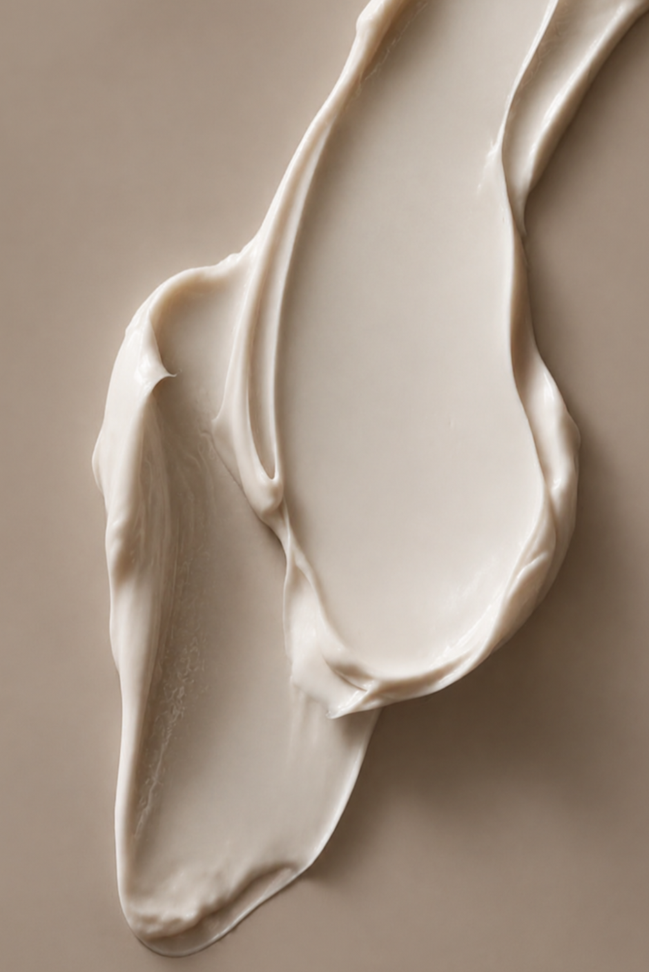 Close-up of beige cream swatch on a beige background
