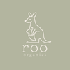 Logo of roo organics featuring a kangaroo with a baby on a light green background